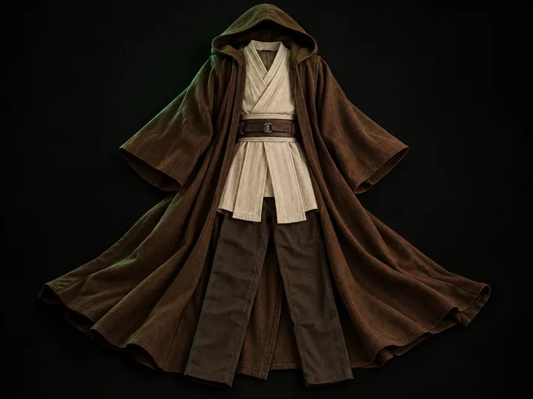 Brown and cream Jedi-style hooded robe costume set
